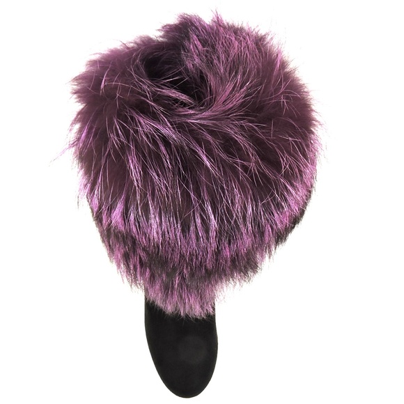 GIANMARCO LORENZI 🇮🇹 WOMEN'S BLACK SUEDE & FOX FUR FASHION BOOTIE - Picture 6 of 8